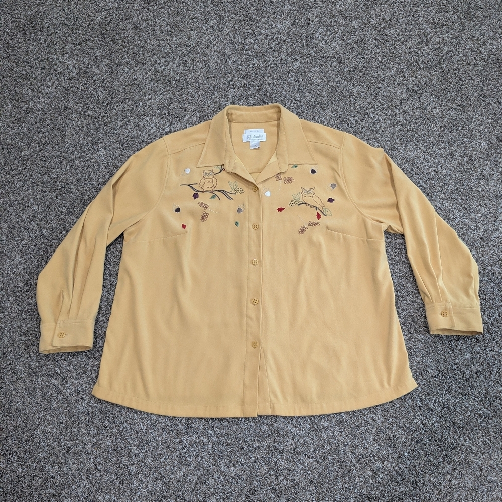 Fall Autumnal Cabin Embroidered Button Down Shirt Size 2X Orange Gold